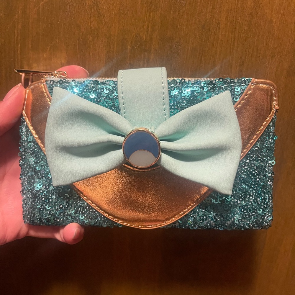 Jasmine teal sequin hard tag wallet